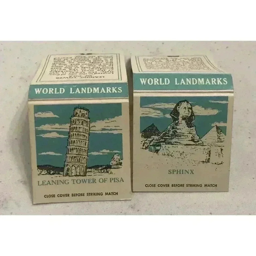 2 Vintage World Landmarks Matchbook Covers Sphinx Leaning Tower Pisa Ephemera - Picture 5 of 5